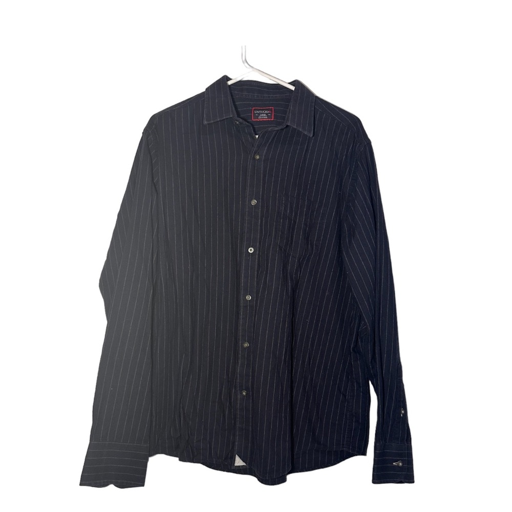UNTUCKit Mens Long Sleeve Button Down Striped Navy Blue Flannel Shirt Size Large